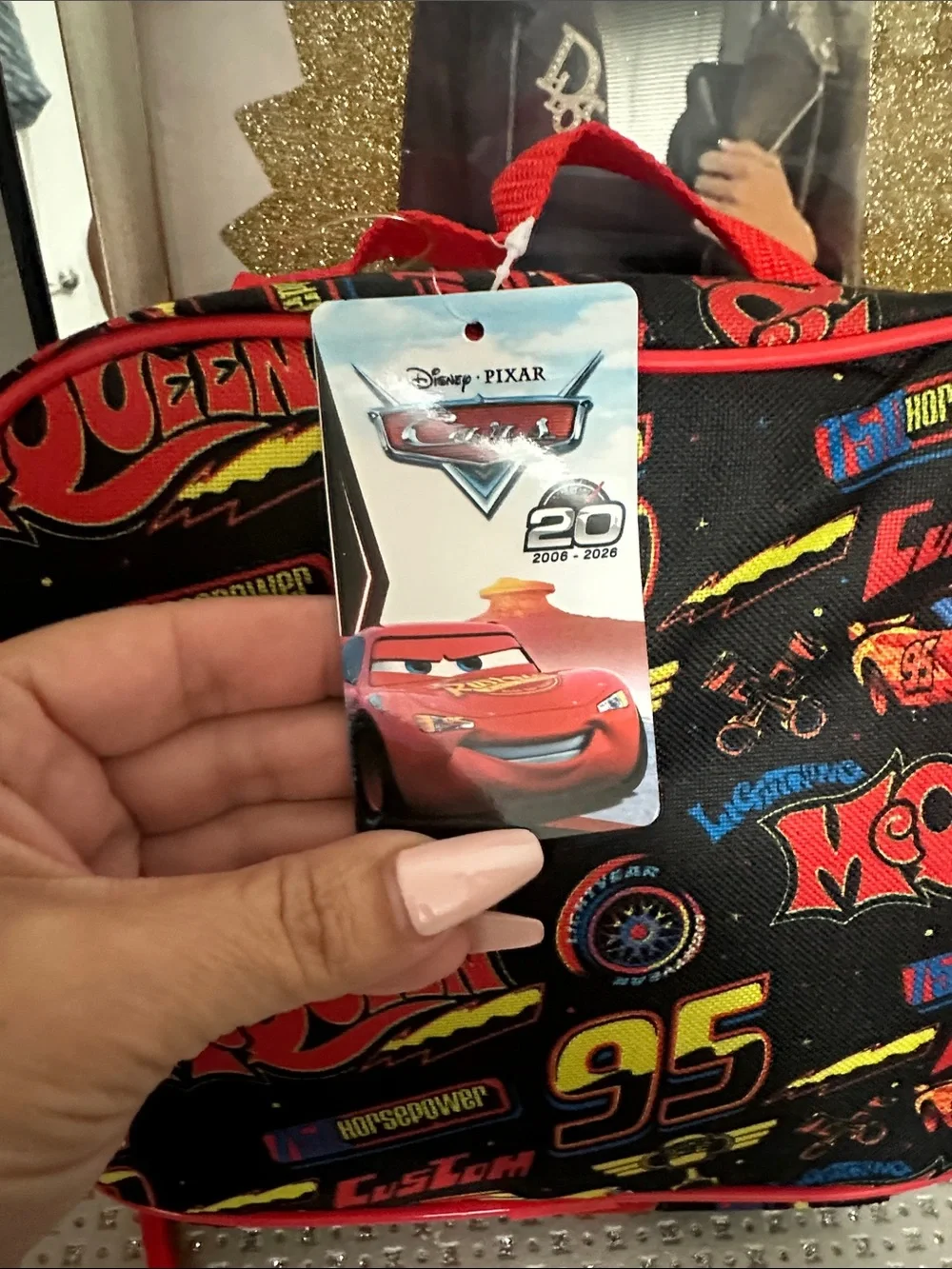 Disney Cars Lightning McQueen Black & Red Kids Lunch Bag NWT